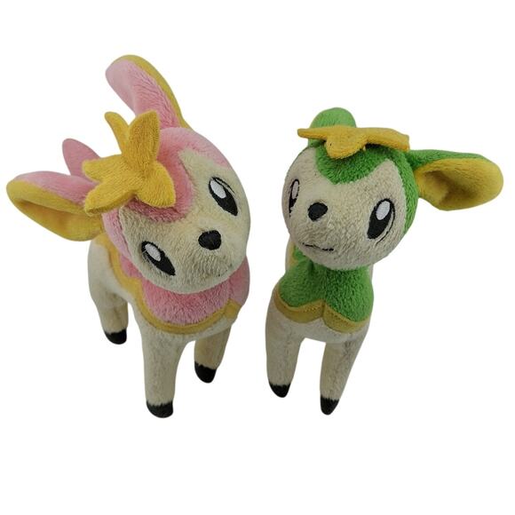 2 Pokemon Deerling Summer Green + Spring Pink Plush Stuffed Animals Deer Toy - Picture 1 of 5